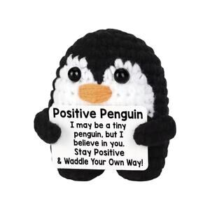 Positive Penguin Plush | Motivational Message Gift | Amigurumi | Desk Decor